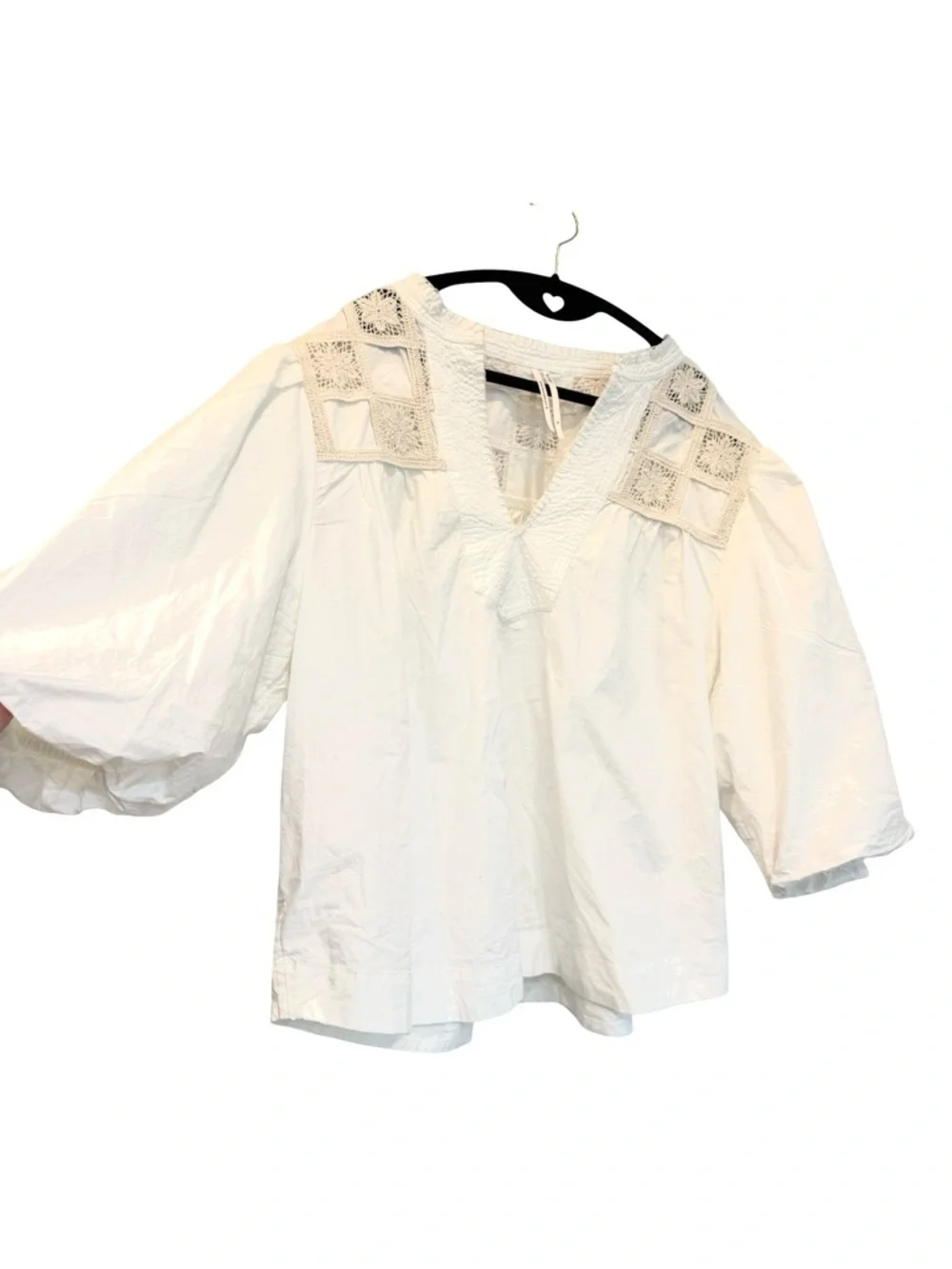 Anthropologie Cream Puff-Sleeve Embroidered Blouse - Picture 5 of 7